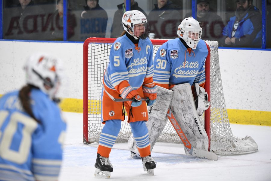 Cameron Cadena moving the puck out of the defensive zone